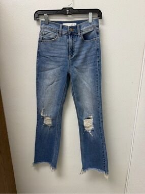 Altar'd State Distressed Light Blue Cropped Jeans